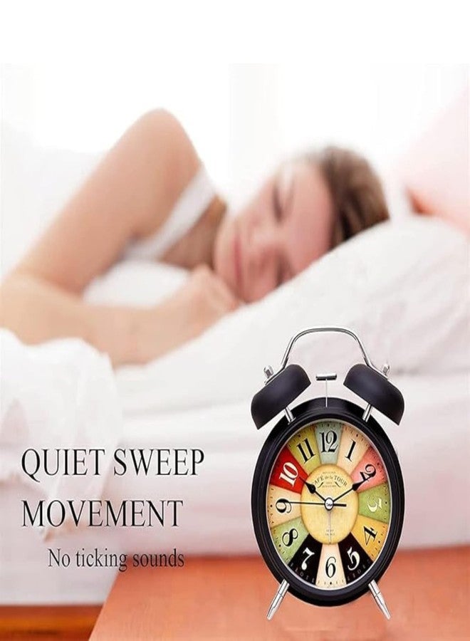 PHvilla Table Analog Clock Retro Twin Bell Metal Frame Alarm Clock with Night Backlight Function Super Loud for Heavy Sleepers Adults, Twin Bell Retro Quartz with Backlight (Black), 9*12 Cm - Image 3